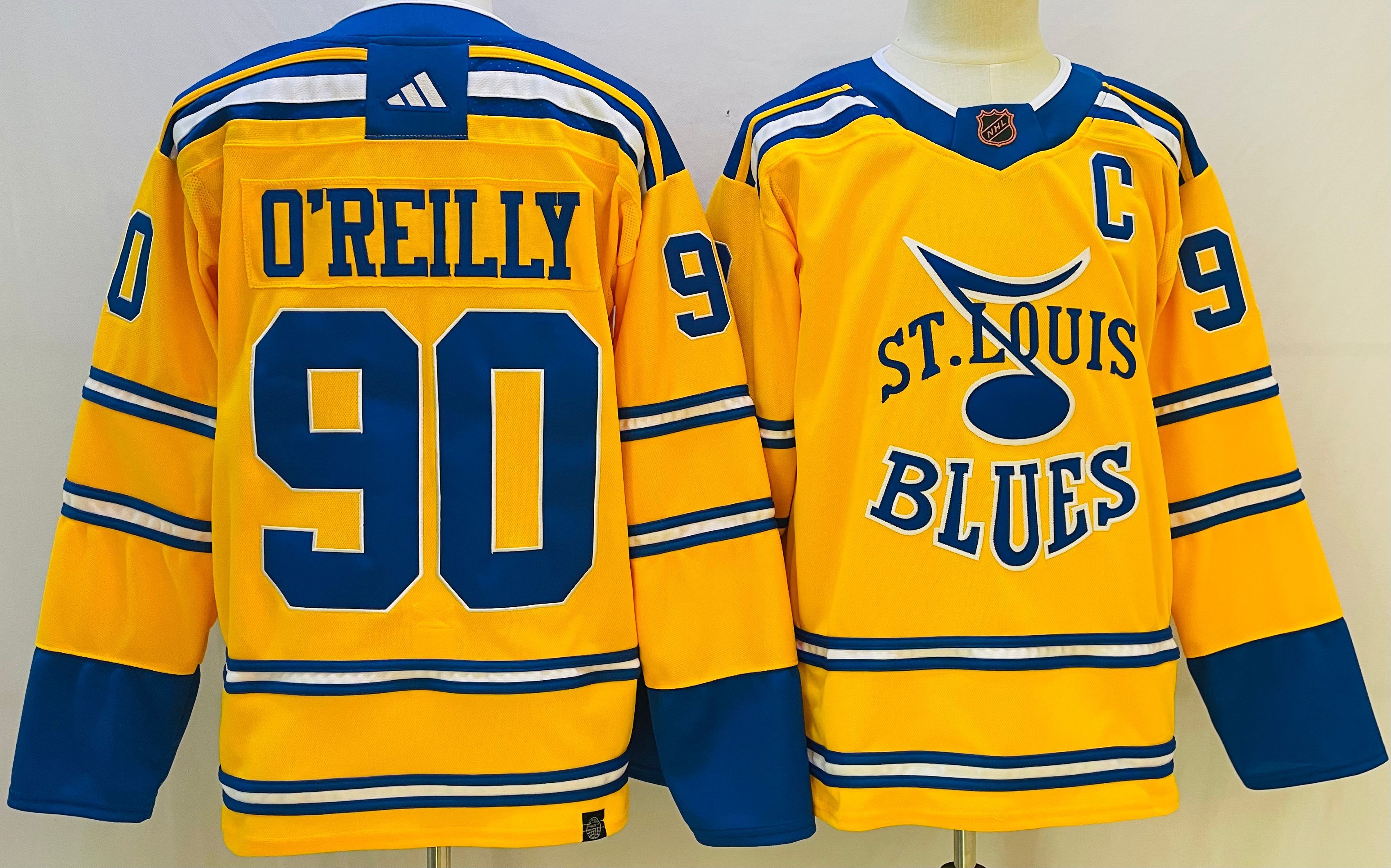 Men St.Louis Blues 90 Oreilly Yellow Throwback 2022 Adidas NHL Jersey